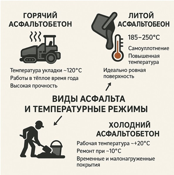 Какие виды асфальта применяются и какие у них температурные режимы